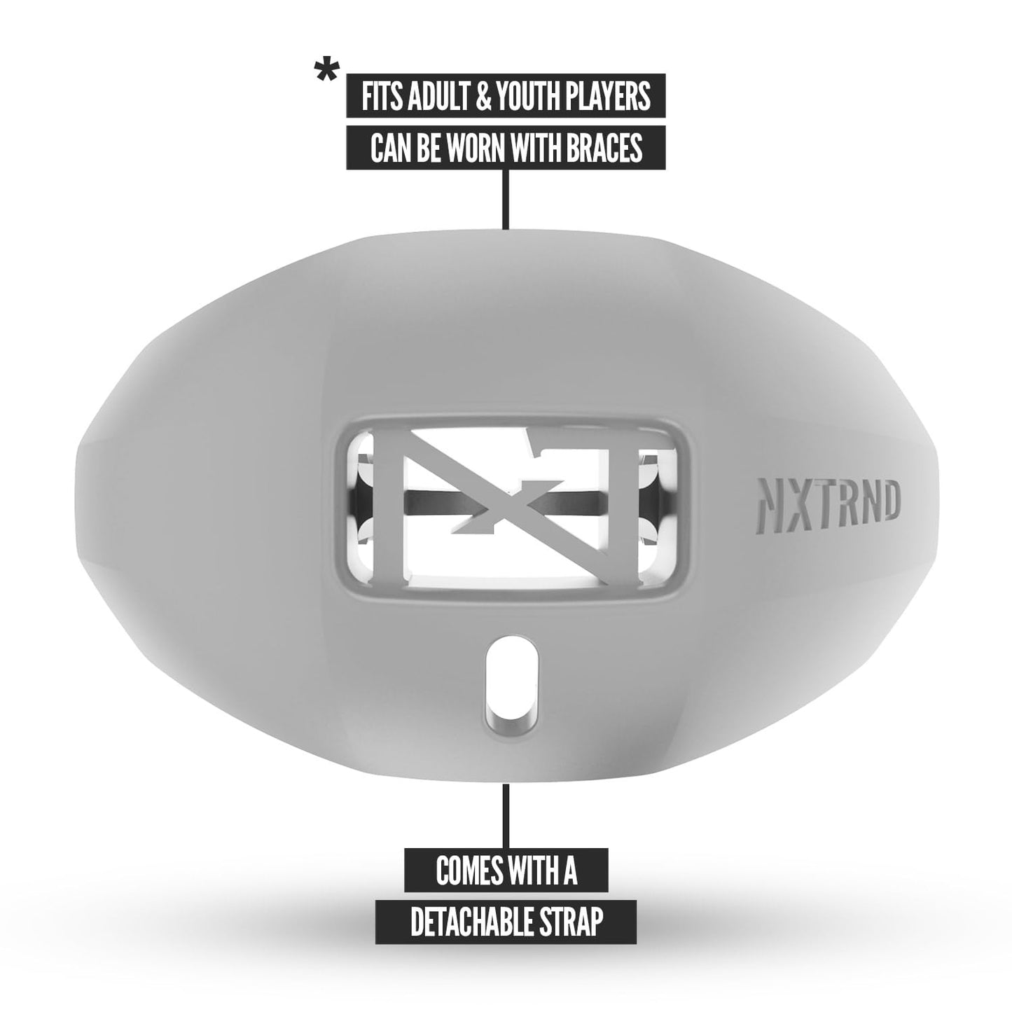 Nxtrnd One Football Mouth Guard, Strap Included, Fits Adult & Youth (Grey)