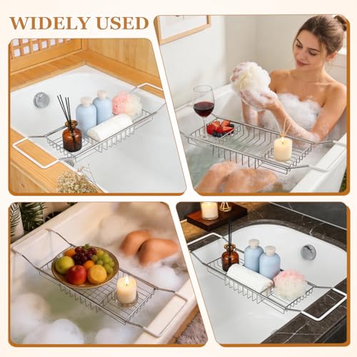 Expandable Stainless Steel Bathtub Caddy Tray with Non-Slip Grips