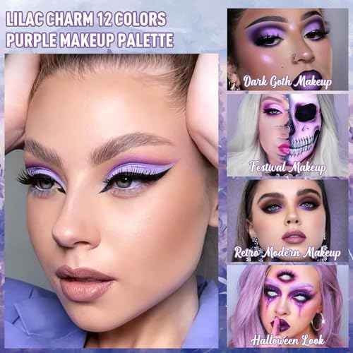 Purple Eyeshadow Palette, Pigmented Matte Shimmer Lavender Lilac Eye Shadow Pallet for Green Eyes, Bright Long Lasting Metallic Multichrome Violet Pink Makeup Pallet for Daily, Smoky, Goth, Blendable