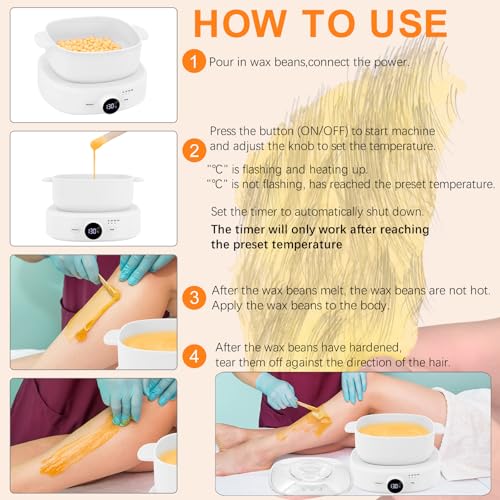 Digital Hair Removal Wax Warmer, Adjustable Temperature Waxing Machine for Women Hair Removal, Face, Bikini, Legs and Body, with Silicone Wax Pot Liner (White)