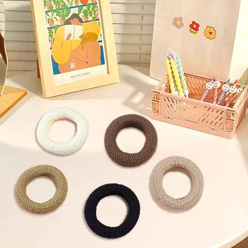 Hair Ties 20 PCS, No Damage Cotton Nylon Hair Bands for Thick, Seamless Elastic Ponytail Holders for Women & Girls, Curly or Straight Hair, Durable Stretchy Hair Accessories