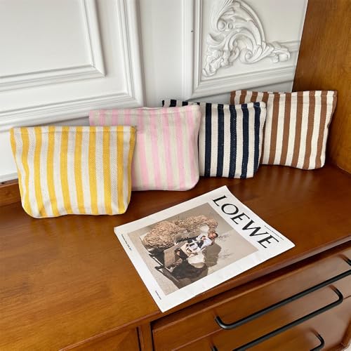 Slim Flat Makeup Bag for Women - Canvas-Lined Cosmetic Pouch