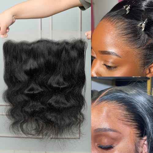 13x4 HD Lace Frontal Skinlike HD Body Wave Bleached Single Knots Ultra-thin Closure Virgin Human Hair 0.1 mm Pre Plucked Hairline Natural Black 16 Inch