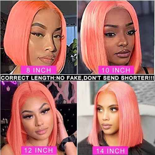 PANDA ANGEL 13x4 Pink Bob Wig Human Hair Pink Straight Bob Wigs Human Hair Wear and Go Glueless Wig Human Hair Bob Lace Front Wigs Pre Plucked With Natural Hairline Short Lace Frontal Wigs for Women
