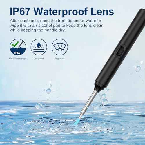 AI Eardrum Alert, AI Ear Wax Removal Kit, 1080P HD Camera with 6-Axis Gyroscope, Waterproof Lens, 230mAh Battery, Earwax Removal Tool with 8 Pcs Ear Set, Otoscope Camera for iOS & Android (Black)