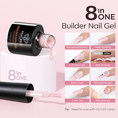 modelones Builder Nail Gel Set, 6 Colors 8-in-One, Jelly Pink & 6 Colors Aurora Shimmer Glitter Gel Polish Kit Blue Green Purple