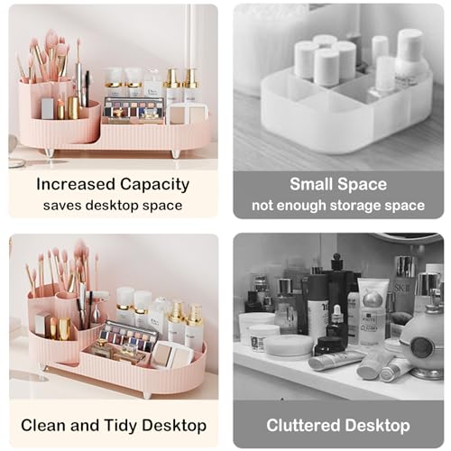 Pink 360 Rotating Makeup Organizer with Brush Holder