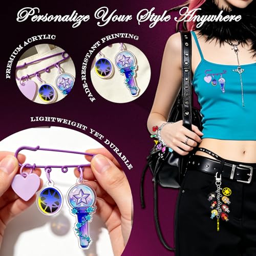 Neovista Colorful Acrylic Charm Bracelet Set with Brooch & Keychain 6.1-8.1in for Concert & Daily Wear