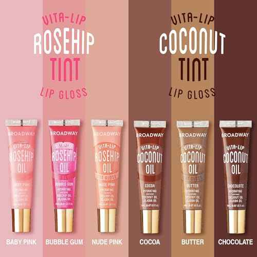 Ruby Kisses Broadway Vita-Lip Tinted & Clear Lip Gloss Set (6 Pack) Ultra-Hydrating & Soothing Formula with Vitamins, High-Shine Non-Sticky Finish Lip Balm, 3 Pcs Watermelon + 3 Pcs Grape Seed