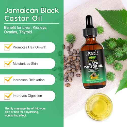 Tiuedu 2PCS Jamaican Black Castor Oil for Hair Growth,Thicker Eyelashes & Eyebrows,Castor Oil for Face,Body & Skin,100% Pure Cold Pressed Black Castor Oil,Hair Nourishing Oil