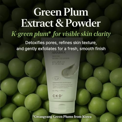 CKD Green Plum AHA¡¤BHA Clay Mask Cleanser - All in One, Korean Face Wash + Makeup Remover + Gentle Scrub with Controls Sebum, Tightens Pores, Removes Blackheads. All Skin Types. 4.58 oz