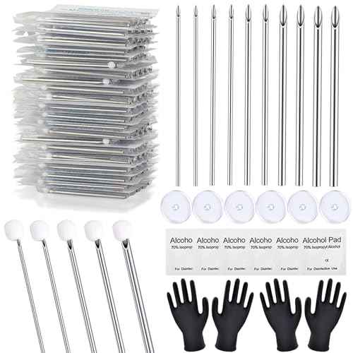 Body Piercing Kit 66PCS Professional Piercing Kit Includeds 50Mixed 12G 14G 16G 18G 20G Ear Nose Piercing Needles 6no pull piercing disc 6Clean Tools 4Gloves for Ear Nose Piercing Kit