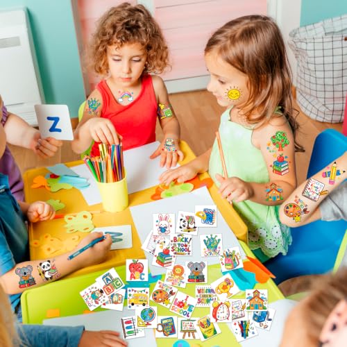 Back to School Temporary Tattoos - 80pcs Doodle Design