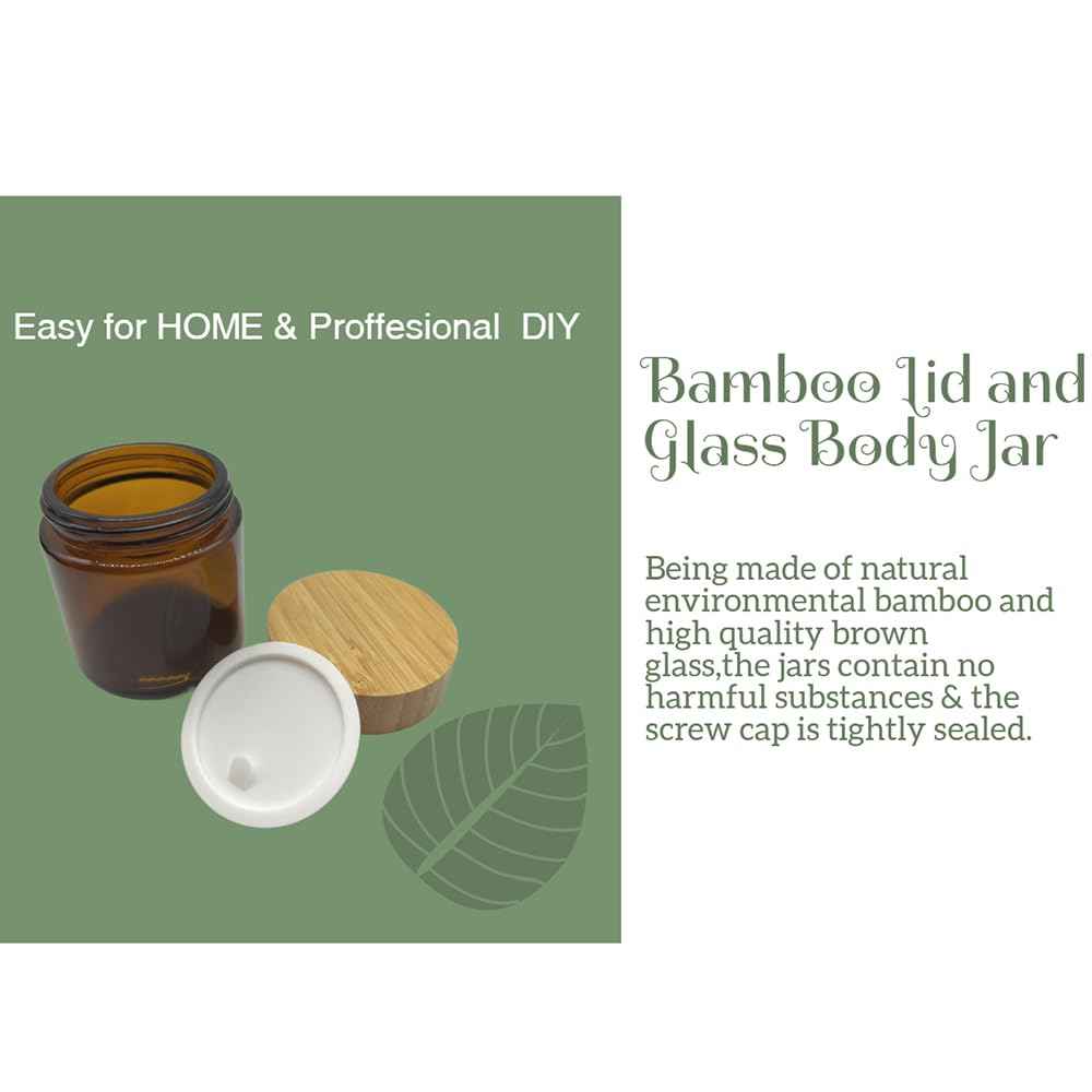 BEECO GIF2U Empty Refillable Brown Glass Cosmetic Cream Jar 4 Pack 3.3 OZ/100g with Bamboo Lids,Skin Care Travel Containers Pot for Clay Masks,Butter,Body Scrub,Lip Balm, Ointments, Lotion