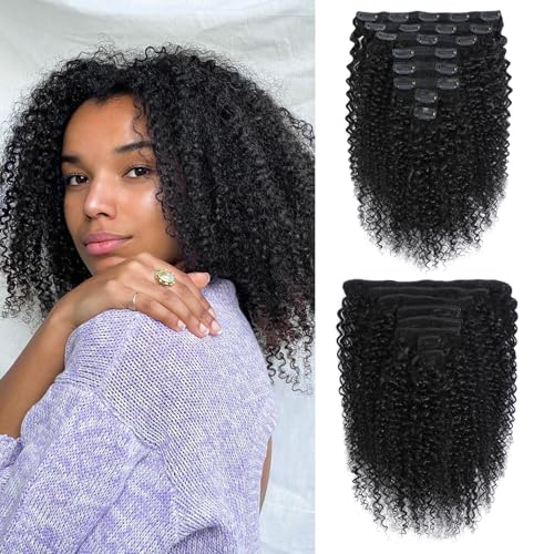 Kinky Curly Clip in Hair Extensions for Women 3C 4A Kinky Curly Clip ins 8pcs 120g/set 10A Brazilian Virgin Hair Extensions 20 Inch Natural Black