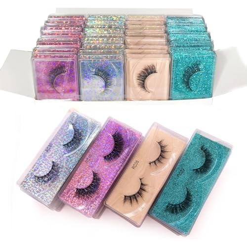 20 Pairs False Eyelashes Natural, Wholesale 5D Fuffy Volume Lashes, Faux Mink Eyelash Bulk with Portable Boxes