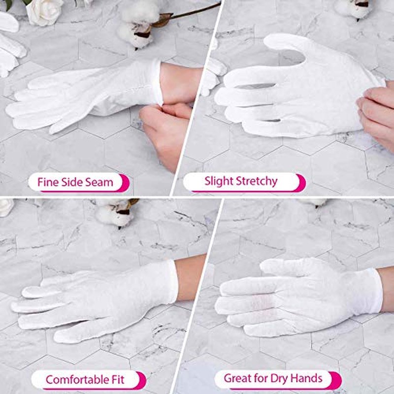 20 Pairs White Cotton Gloves for Dry Hands & Eczema
