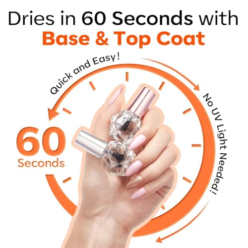Modelones Clear Base and Top Coat Nail Polish Set - Quick Dry, High Gloss