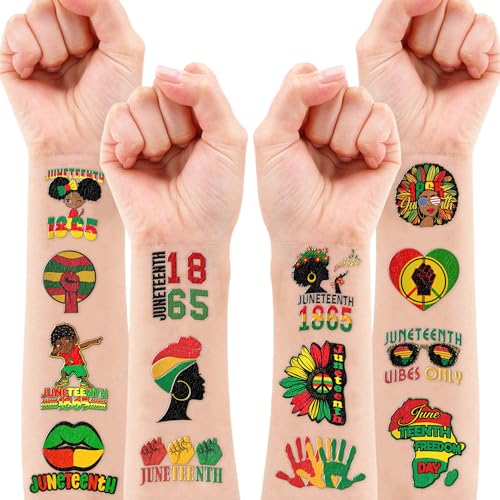 100PCS Juneteenth Temporary Tattoos - Black History Month Sticker for Kids | Birthday Decorations, African American, Afro African Themed Party Favors and Supplies | Cute Kids Boy Gifts | Ideal Prizes
