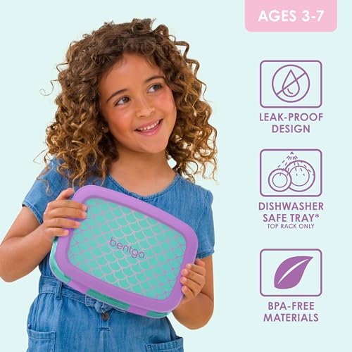 Bentgo Kids Prints Leak-Proof, 5-Compartment Bento-Style Kids Lunch Box - Ideal Portion Sizes for Ages 3-7, Durable, Drop-Proof, Dishwasher Safe, & Made with BPA-Free Materials (Mermaid Scales)