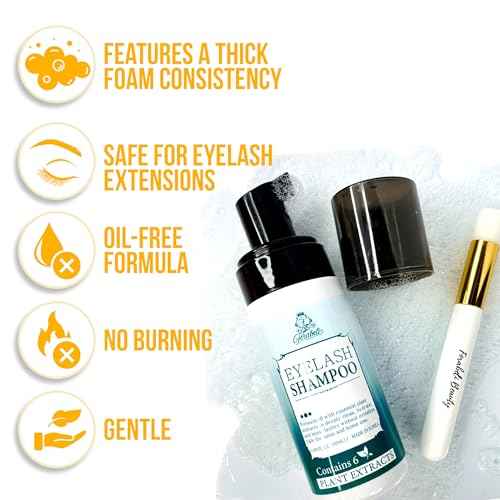 Forabeli Lash Shampoo 50ml with Brush and Wand - Eyelash Extension Cleanser, Eyelid Foaming Wash, Gentle Foam, Remove Oils and Makeup