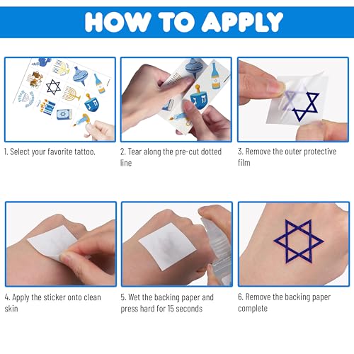 96 PCS Hanukkah Temporary Tattoos - Menorah & Star David Party Favors