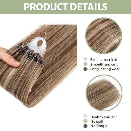 Micro Bead Hair Extensions Real Human Hair Brown Blonde Beaded Hair Extension 18 Inch Microlinks Extension Human Hair #4/613 Highlight Bead Hair Extensions 0.5g/s 50g