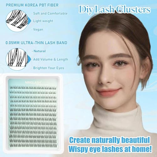 NINGLASH Natural Lash Clusters Wispy Eyelash Cluster 8-12mm Short Lash Clusters Natural Look C Curl Lash Extensions Clear Band 168pcs DIY Eyelash Extension