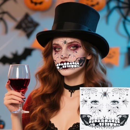 8Pcs Gothic Halloween Temporary Tattoos - Witch Zombie