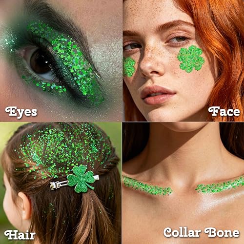 Green Glitter & Beaded Necklace Set - 10 PC St Patrick's Day Accessories
