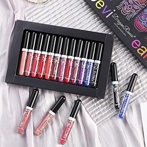 12 Colors Glitter Lip Gloss Set – Waterproof Shimmer Liquid Lipstick
