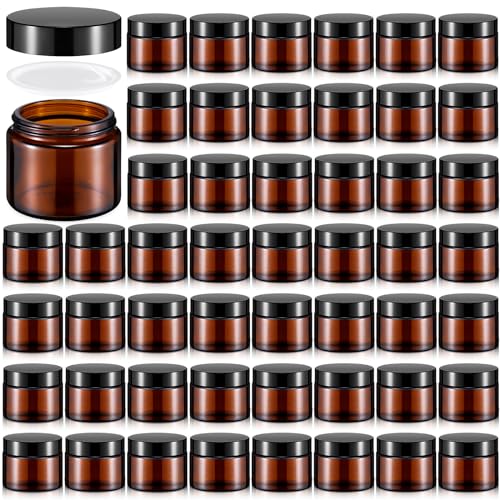 Domensi 48 Pcs 2 oz Amber Glass Jars with Lids - Leakproof Travel Containers