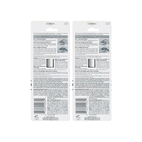 L'Oreal Paris Makeup Double Extend Tubing Mascara, Lengthening 2 Step Mascara, Smudgeproof, Blackest Black, Pack of 2
