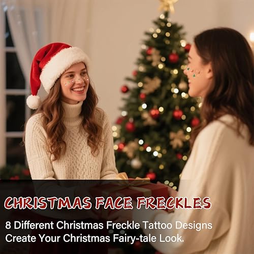 8 Pcs Christmas Temporary Freckles ? Shiny Freckles Face Tattoo, Waterproof & Sweatproof Christmas Party Supplies for Kids and Women, Christmas Theme Face Makeup, Party Christmas Face Decoration