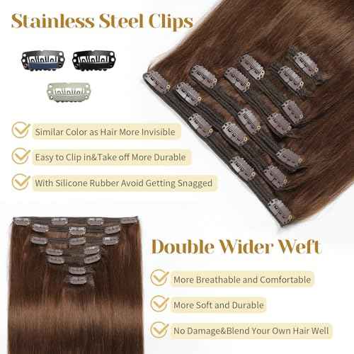 Clip in Hair Extensions Real Human Hair, Chocolate Brown ? 24 Inch 7pcs 180g/Pack, Soft Hair Extensions Real Human Hair Clip ins Straight for Women, Capable for all Occasion (#4 24 Inch)