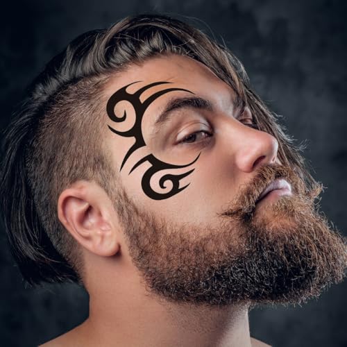 Tribal Face Tattoo Stickers - 10-Pack Temporary Tattoos for Halloween