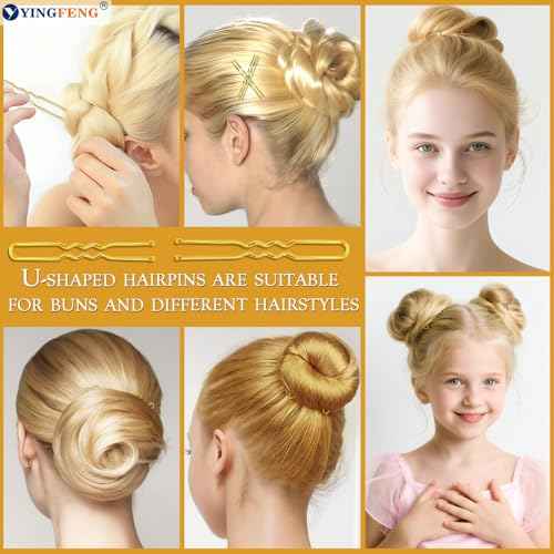 510PCS Blonde Bobby Pins Hair Pins Kit with Hair Net, YINGFENG Includes 100 Bobby Pins for Women, 100 U Shaped Buns Hair Clips, 300 Hair Bands and 10 Blonde Hair Nets, Dance competition must haves