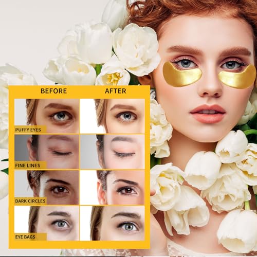 Prenawina 30 Pairs Gold Under Eye Patches for Dark Circles & Puffiness - Collagen, Hyaluronic Acid & Rose Essence, Pack of 30