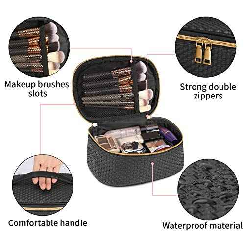 KTMOUW Makeup Bag 3 Pcs waterproof Cosmetic Bag Portable Travel Cosmetic Bag Weave Organizer storage bag (Black)