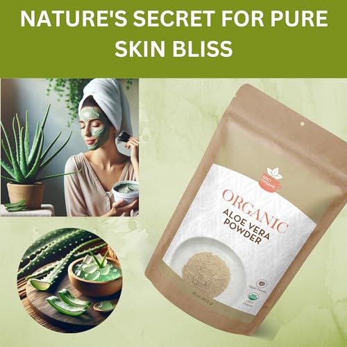 Organic Aloe Vera Powder for Skin & Hair ? 16 oz. - Aloe Barbadensis - Nourishing Face Mask for Natural Beauty, USDA Certified Organic & Non-GMO