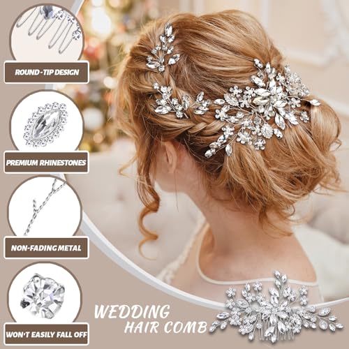Silver Crystal Bridal Hair Comb & Hairpin Set
