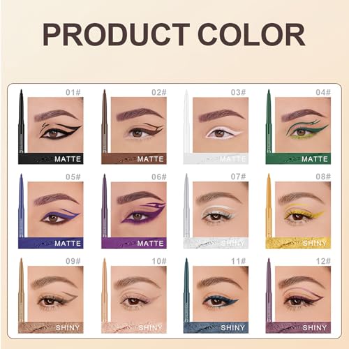 12 Shade Waterproof Eyeliner Pencil Set