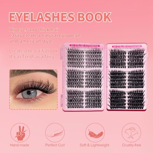 DIY Lash Clusters Kit Lash Extension Kit, 540pcs,30D&40D&50D&60D&80D&100D, 9-16mm, D Curl, Natural Volume Lash Extensions Wispy Eyelash Clusters Individual Lashes Kit,10#Black