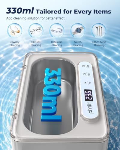 12OZ Ultrasonic Jewelry Cleaner for Watches Rings Glasses Dentures - White