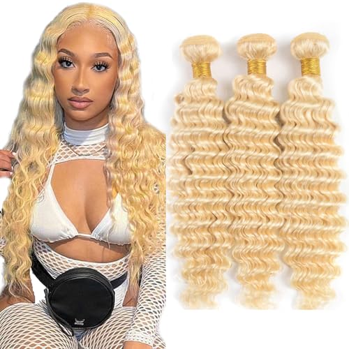 613 Blonde Deep Wave Human Hair Bundles - 3 Pack