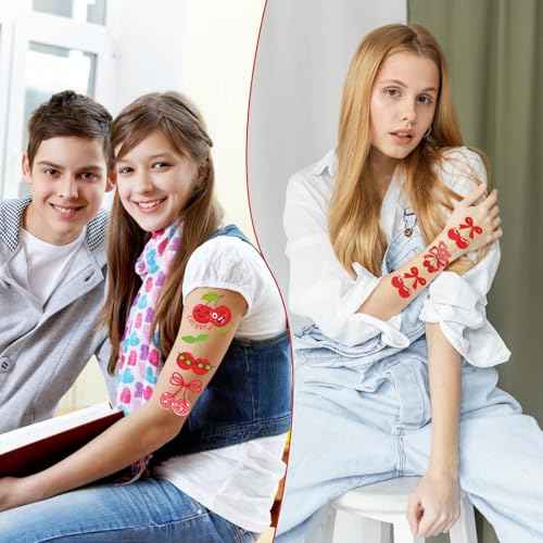 Cherry Temporary Tattoos Stickers - 200+ Cherry Birthday Decorations Cute Red Cherries Fake Tattoo Gifts for Kids Girls Funny Fruit Themed Party Favors Supplies Women Men Prizes Rewards