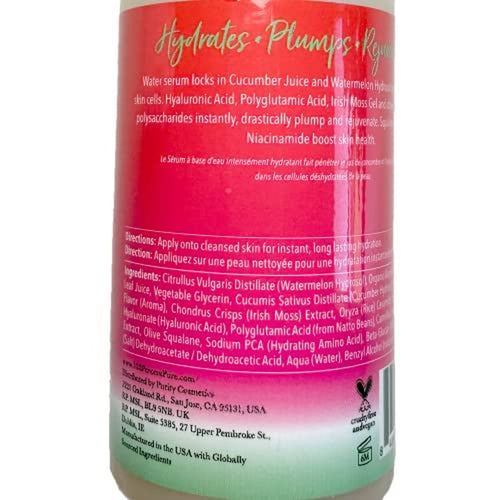 100% PURE Watermelon Cucumber Water Locking Serum for Face Moisturizing Glow Skin Care - Hyaluronic Acid Boost to Replenish Hydrate & Plump Dry Thirsty Skin, Vegan - 1.7 fl oz