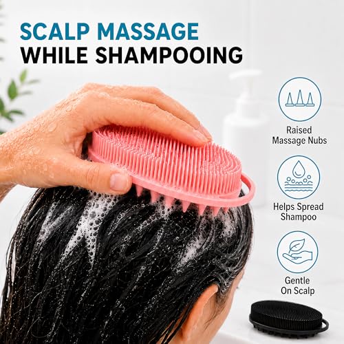 2-Pack Silicone Body Scrubber with Scalp Massager Brush