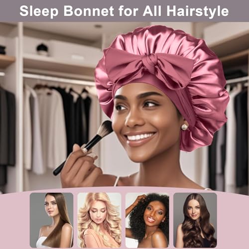 2-Pack Silk Satin Sleep Bonnets for Women - Adjustable Hair Wraps