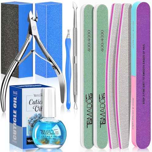 TsMADDTs Nail Manicure Kit with 3 Nail Files, 2 Buffer Blocks, Cuticle Tool with Trimmer, Pusher and Cuticle Oil for Women Nail Care